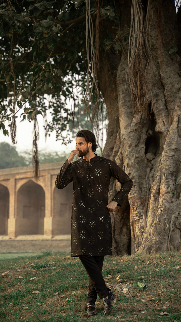 CK 741 Black Chikankari Embroidery Designer Kurta Edge Republic