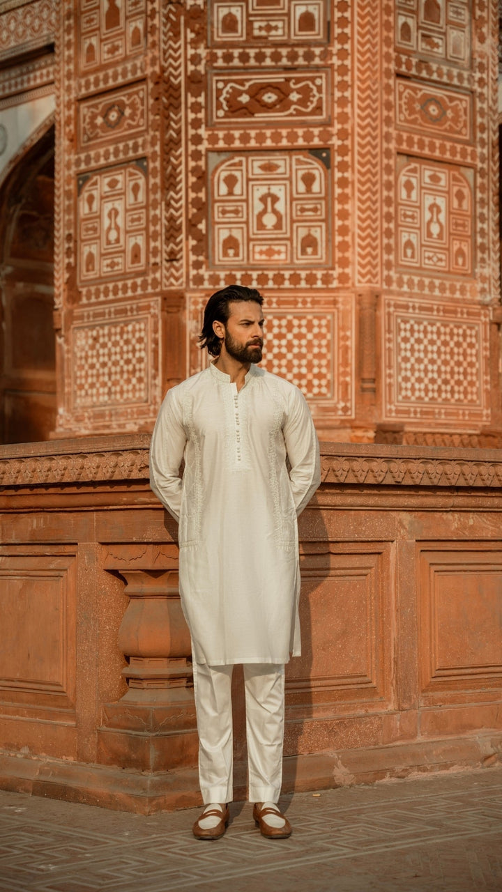 CK 736 White Chikankari Embroidery Kurta Edge Republic