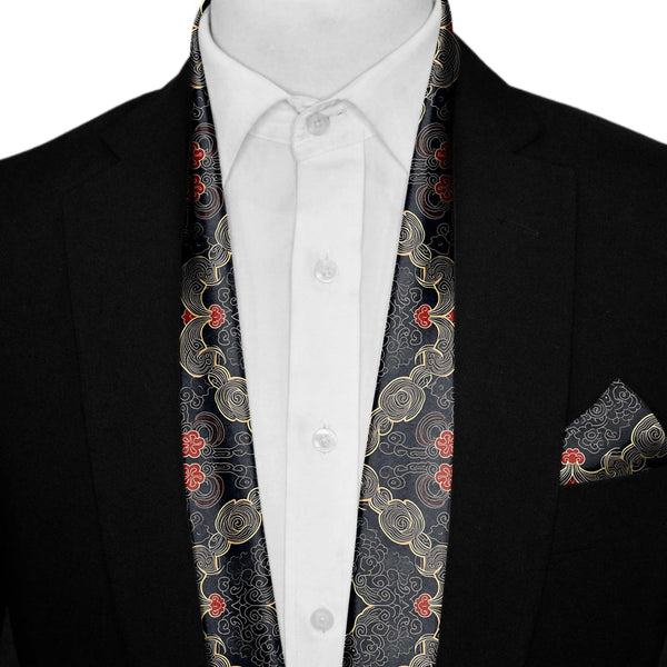 ABSTRACT IKAT MEN SCARF AND POCKET SQUARE SET – PREMIUM COLLECTION Black Wolf