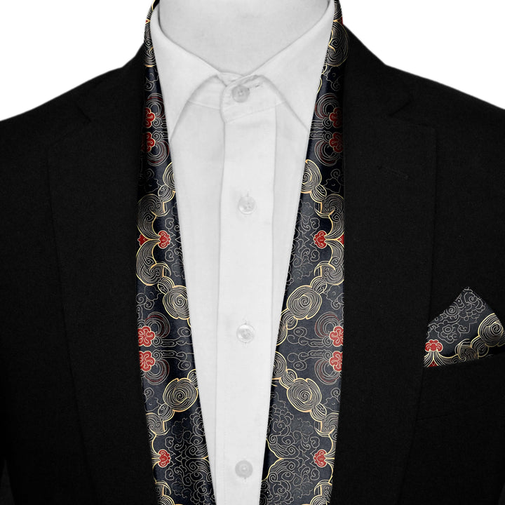 ABSTRACT IKAT MEN SCARF AND POCKET SQUARE SET – PREMIUM COLLECTION Black Wolf