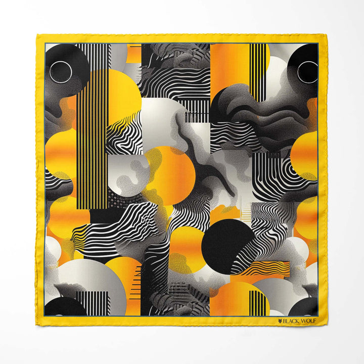 ABSTRACT VINTAGE SILK POCKET SQUARE Black Wolf