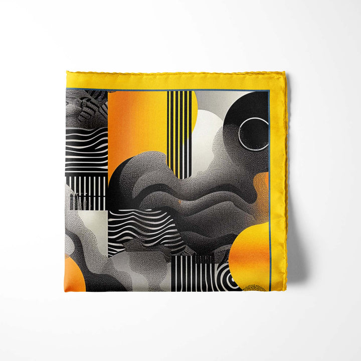 ABSTRACT VINTAGE SILK POCKET SQUARE Black Wolf