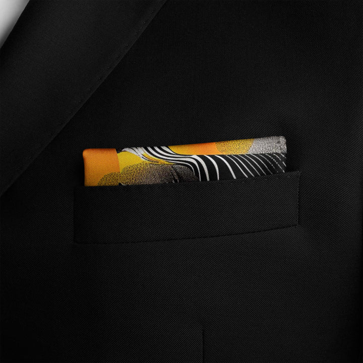 ABSTRACT VINTAGE SILK POCKET SQUARE Black Wolf