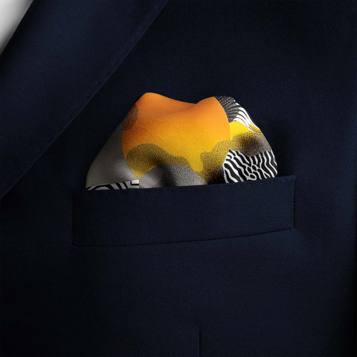 ABSTRACT VINTAGE SILK POCKET SQUARE Black Wolf