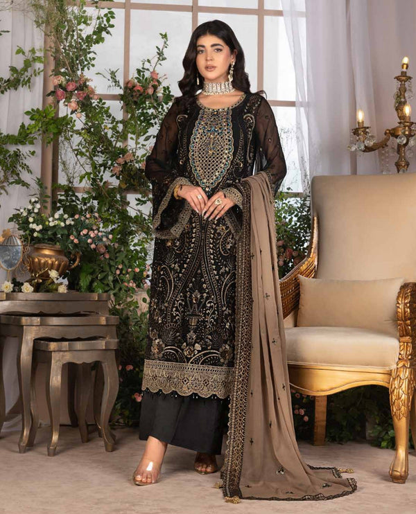 JJ EMBELLISH Luxury Chiyon Collection Vol-06 Design - 07 Black Janique Pk