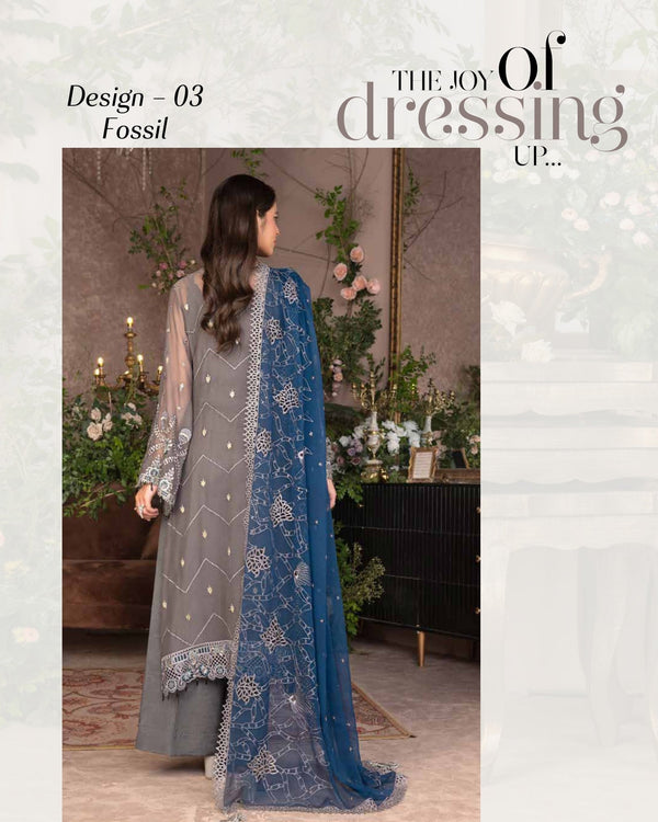 JJ EMBELLISH Luxury Chiffon Collection Vol-06 Design - 03 Fossil Janique Pk