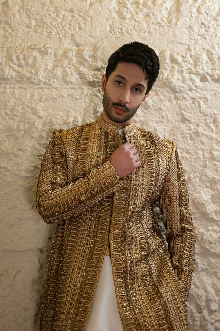 107 Copper Gold Hand Work Sherwani For Groom Edge Republic