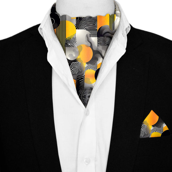 ABSTRACT VINTAGE SILK ASCOT AND POCKET SQUARE SET – PREMIUM COLLECTION Black Wolf
