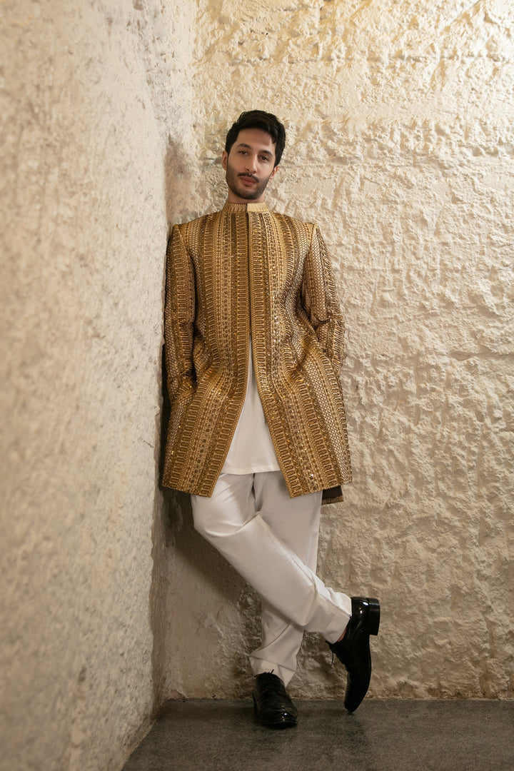 107 Copper Gold Hand Work Sherwani For Groom Edge Republic