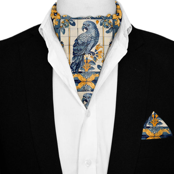 ALELUIA SILK ASCOT AND POCKET SQUARE SET – PREMIUM COLLECTION Black Wolf
