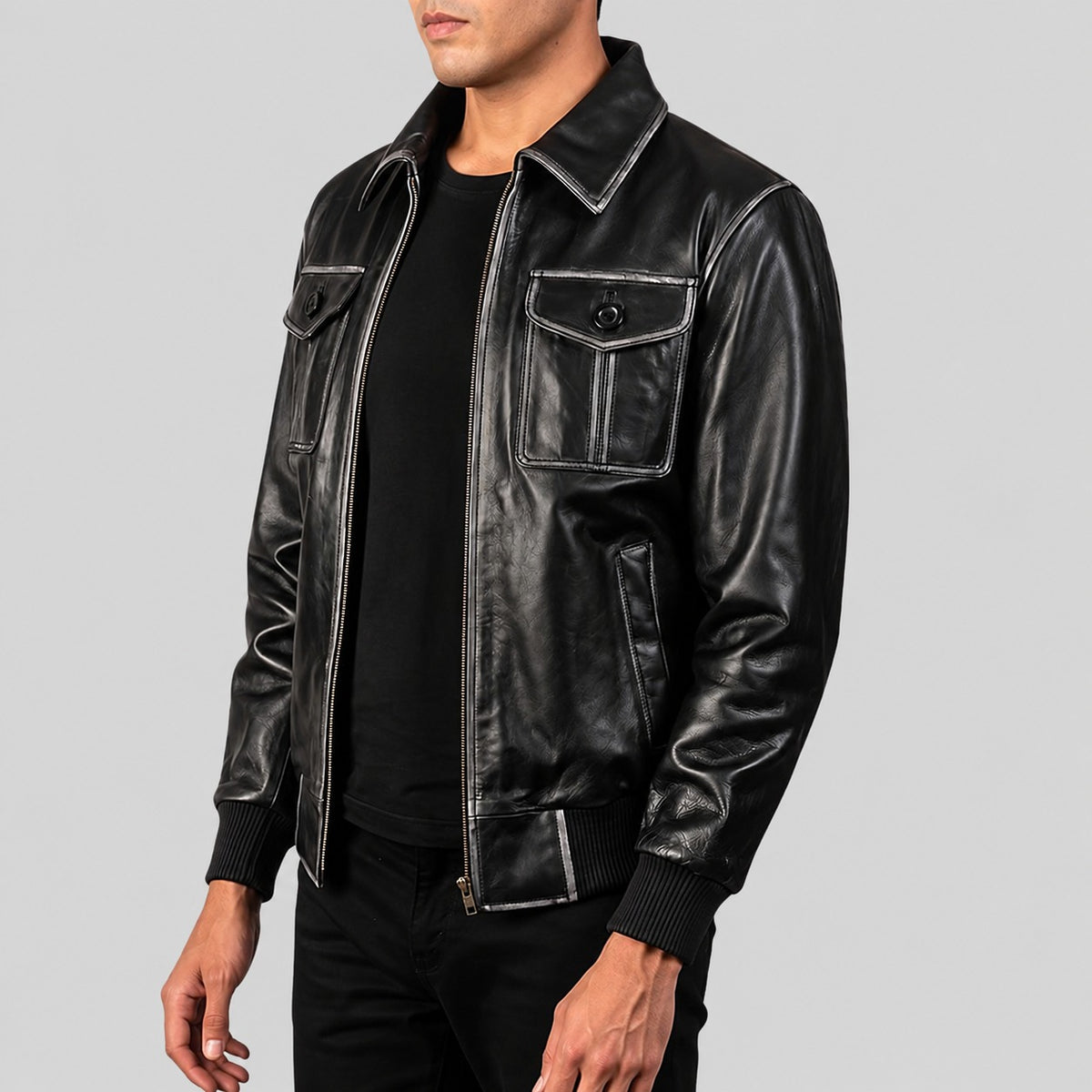 Aaron Leather Bomber Jacket