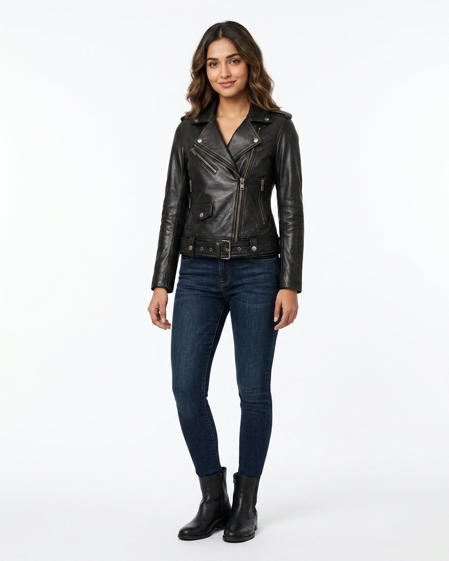 Alison | Women's Black Leather Biker Jacket