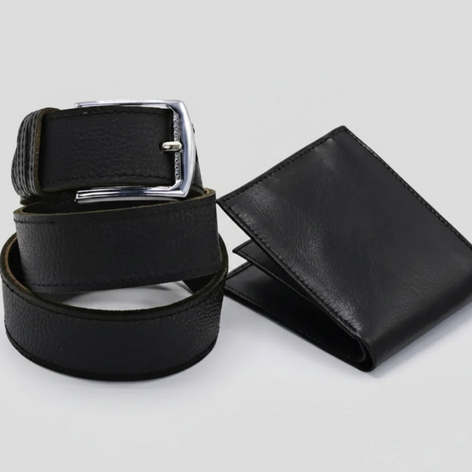 Black Cow Leather Wallet Set
