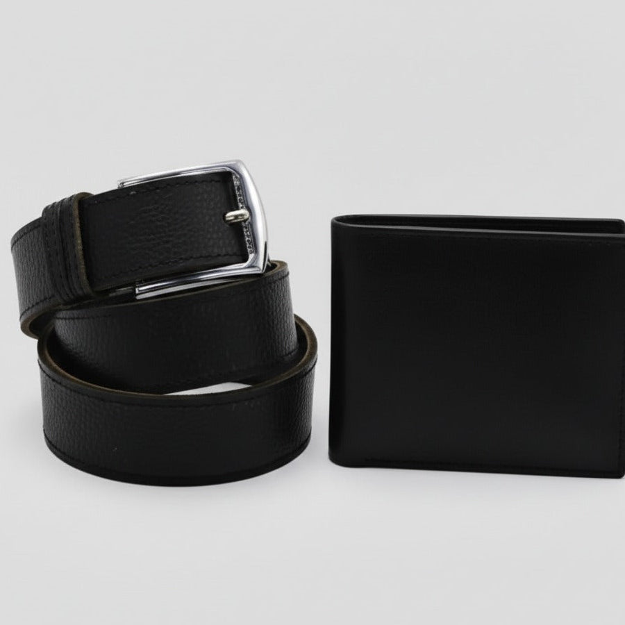 Black Cow Leather Wallet Set