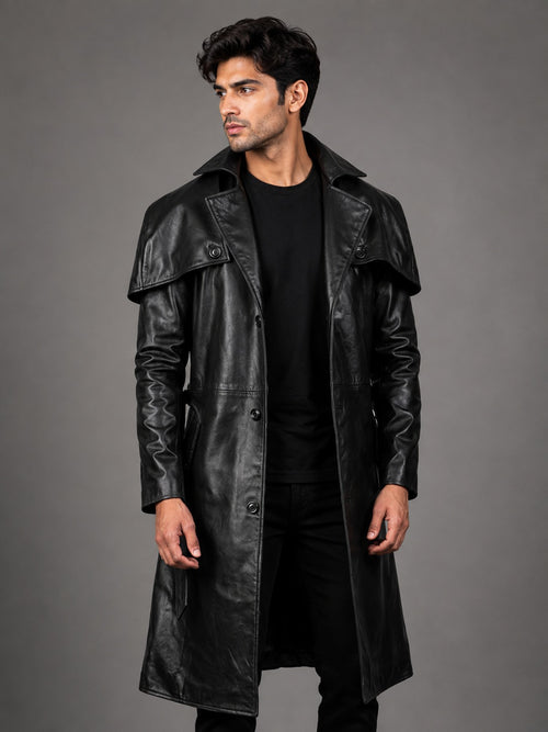 Black Leather Trench Coat