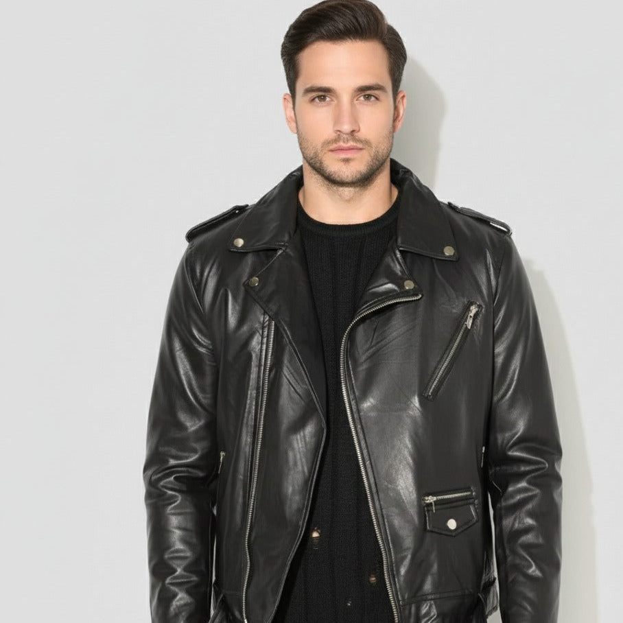 Black Sheep Leather Furry Biker Jacket