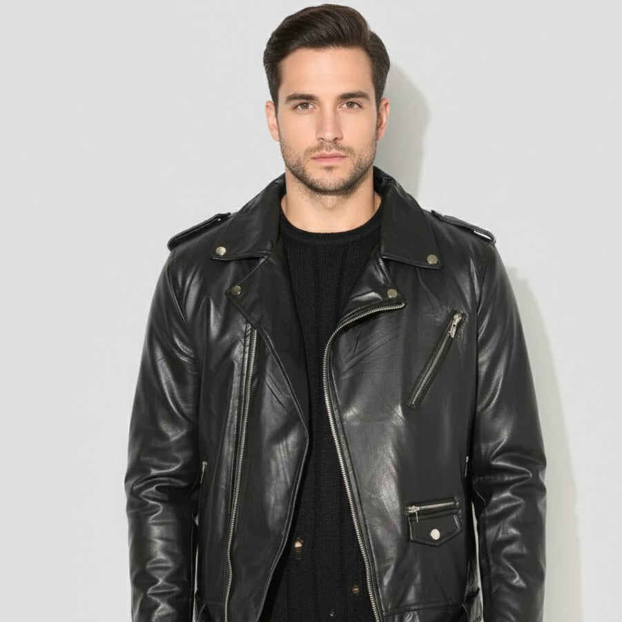 Black Sheep Leather Furry Biker Jacket