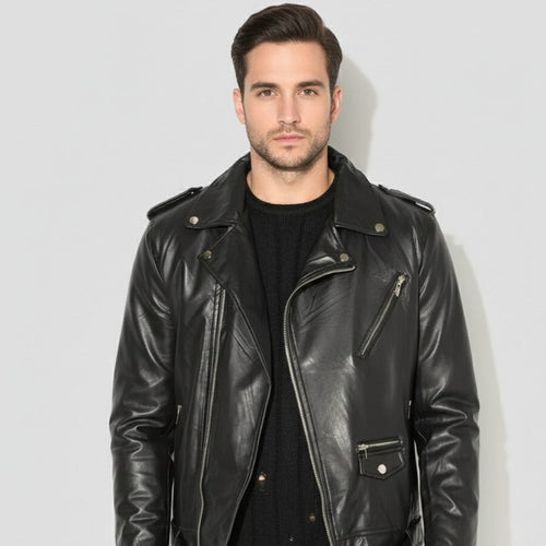 Black Sheep Leather Furry Biker Jacket