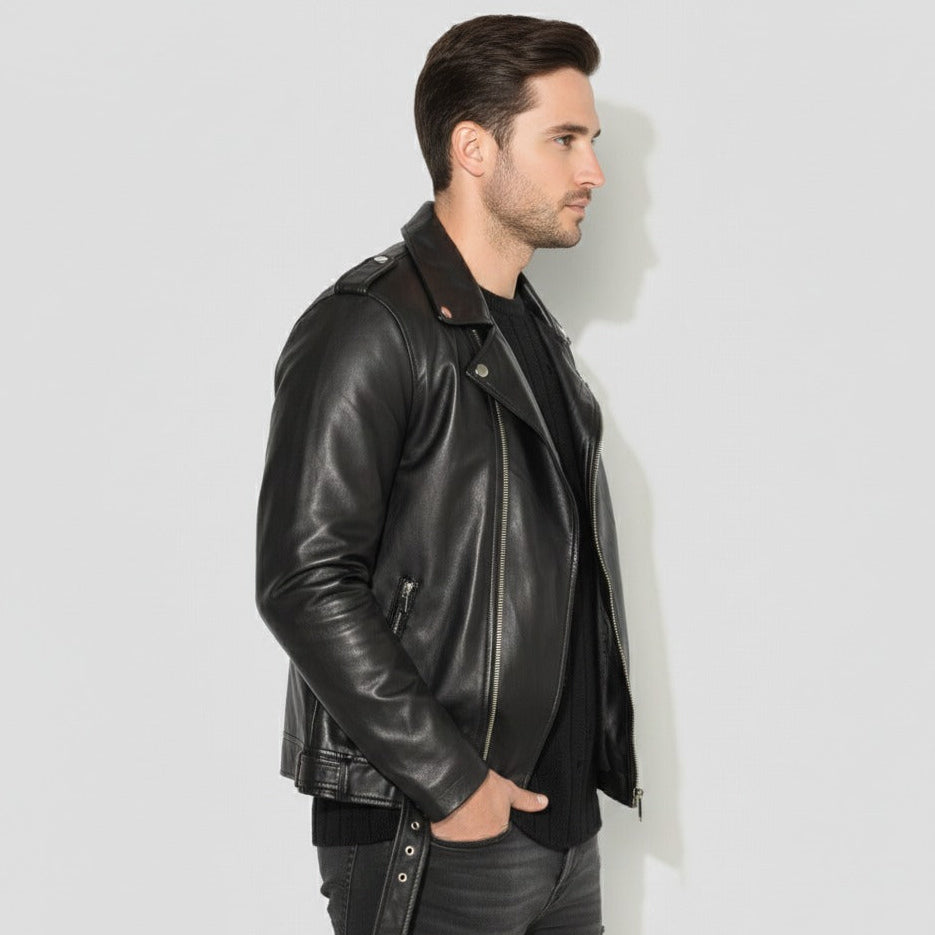 Black Sheep Leather Furry Biker Jacket