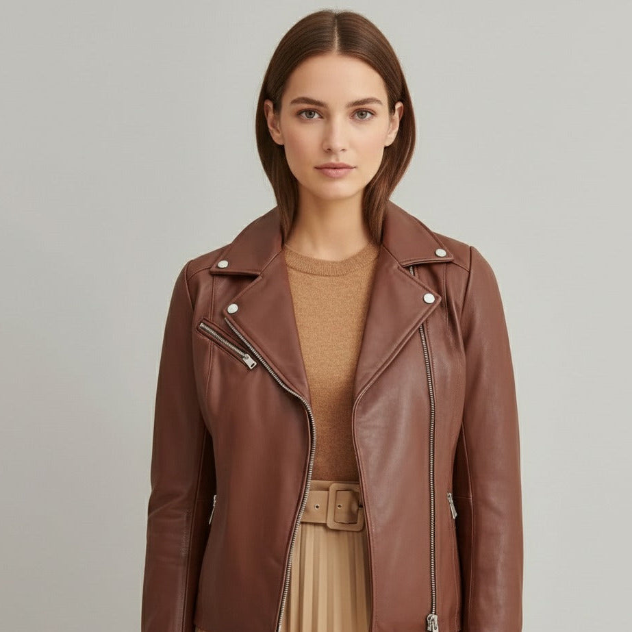 Brown Premium Cow Leather Biker Jacket