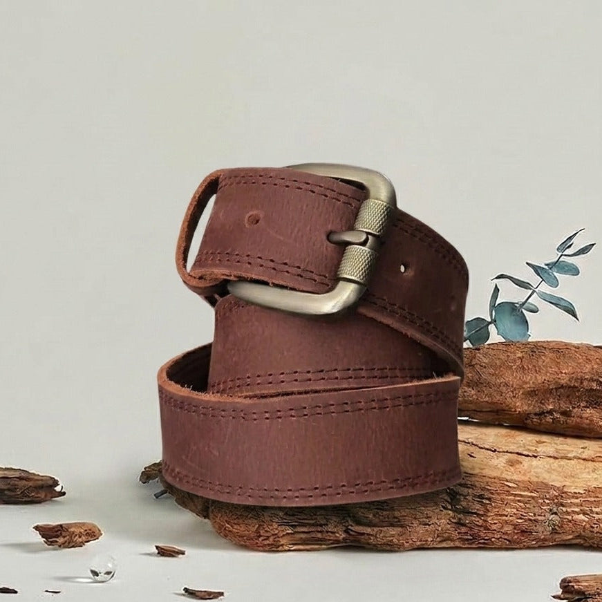 Brown Stitched Leather Belt – Buffalo Hide