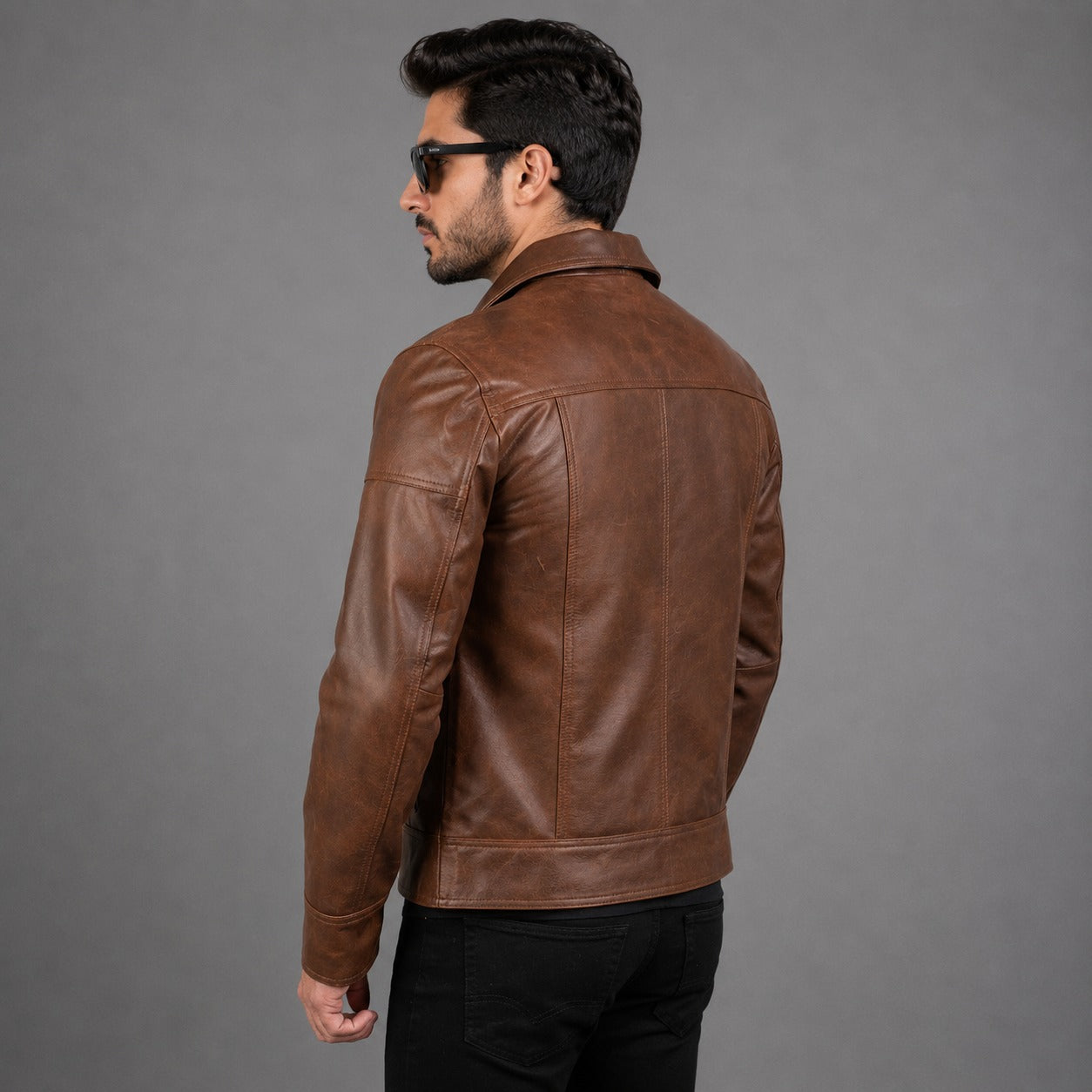 Brown Shirt Collar Vintage Leather Jacket