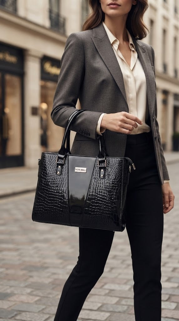 Crocodile Patent Leather Tote Bag PB01 – Black