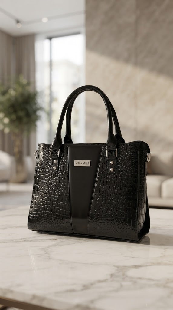 Crocodile Patent Leather Tote Bag PB01 – Black