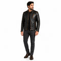 Durham Waxed | Men's Black Leather Biker Jacket with Brown Accents