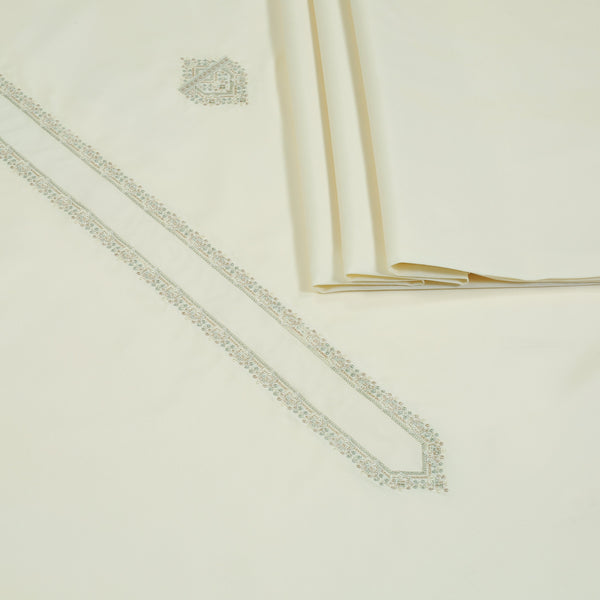 Men Unstitch Embroidered Kameez Shalwar Cream