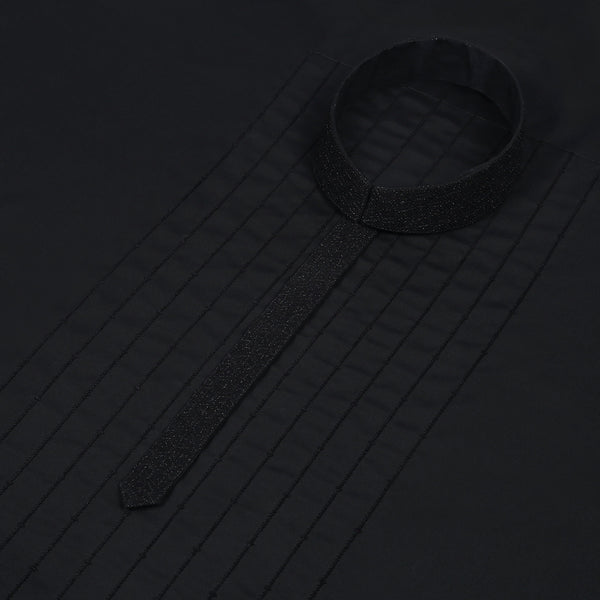 Men Unstitch Front Allover Embroidery With Bann & Placket Black