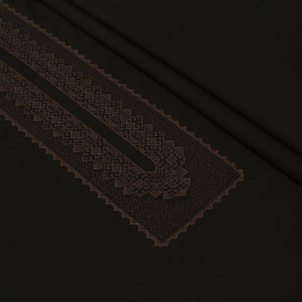 Men Unstitch Embroidered Neckline Kameez Shalwar Chocolate