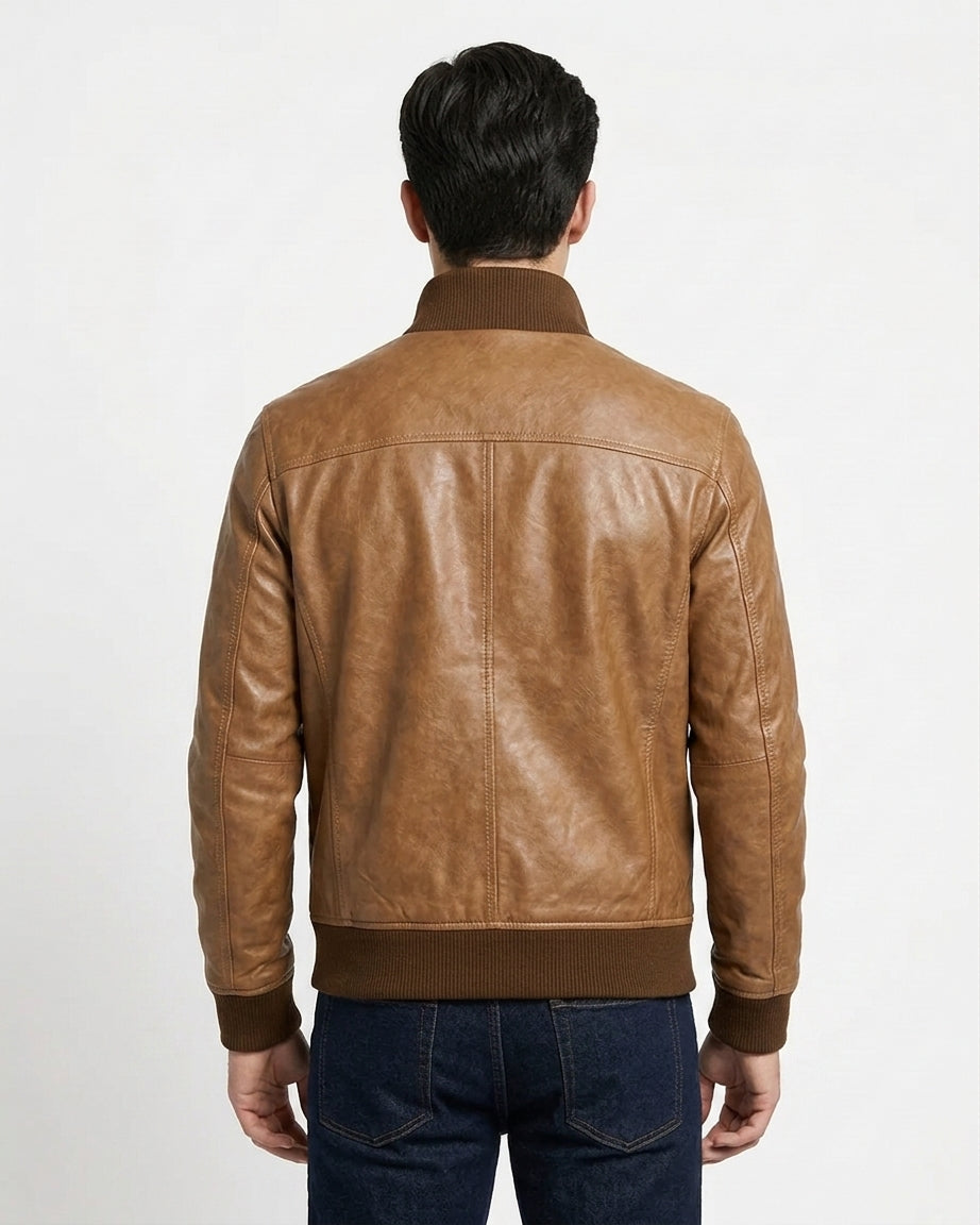 Desert Voyager | Men's Brown Sheepskin Leather Bomber Jacket