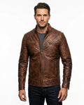 Rebel | Men's Brown Cafe Racer Sheepskin Leather Jacket