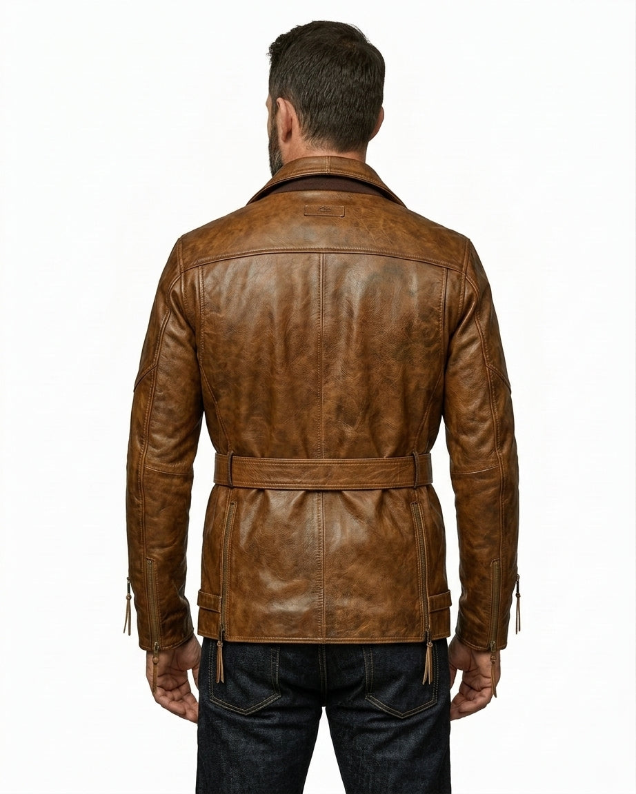 Hawkeye | Men's Brown Sheepskin Double Breasted Leather Jacket
