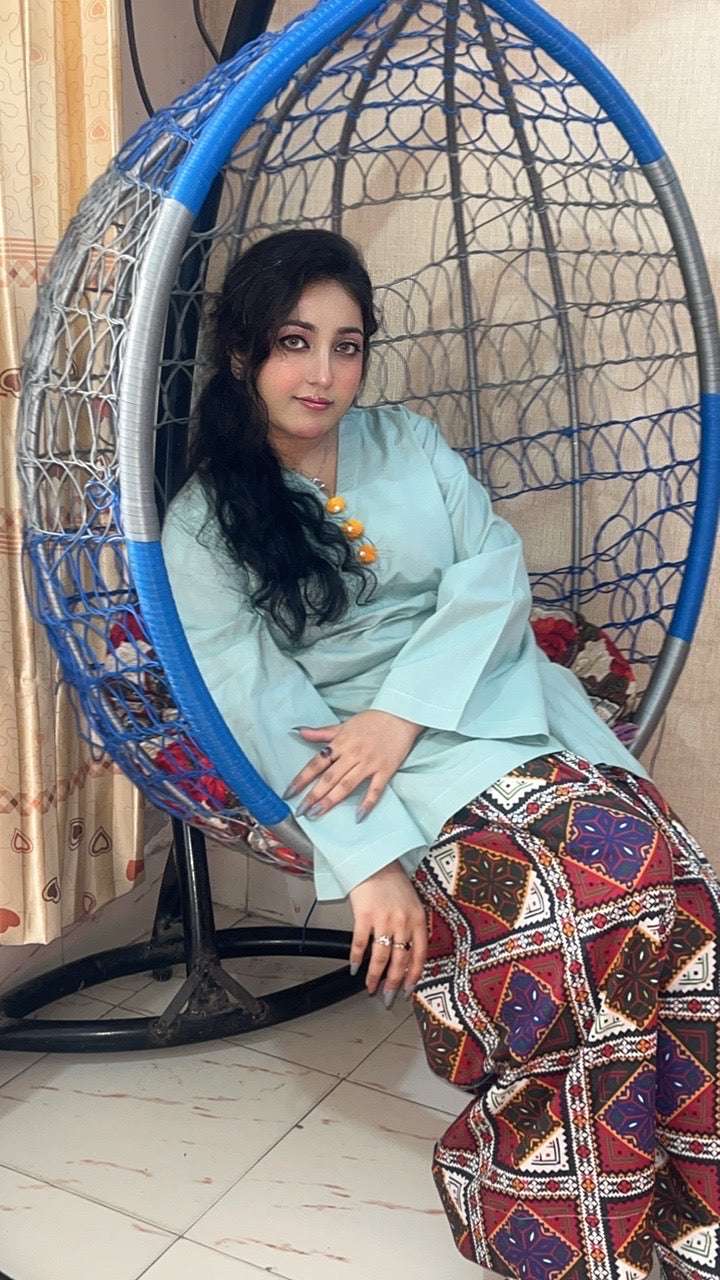 2 Piece Cotton Solid and Printed Co- Ord Set with Farshi Shalwar