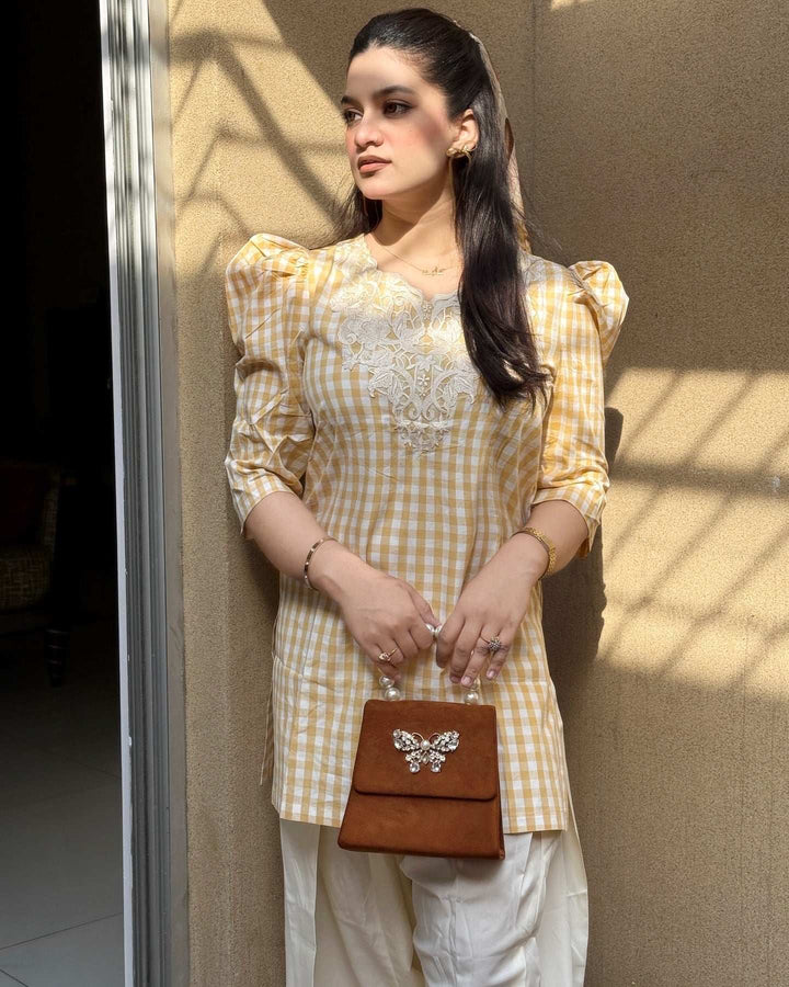 2 Piece Cotton Embroidered Co- Ord Set with Farshi Salwar