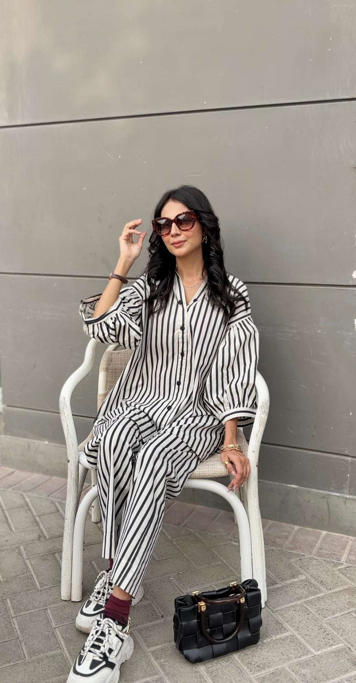 Women's Striped Cotton Co-Ord Set – 2 Piece Suit