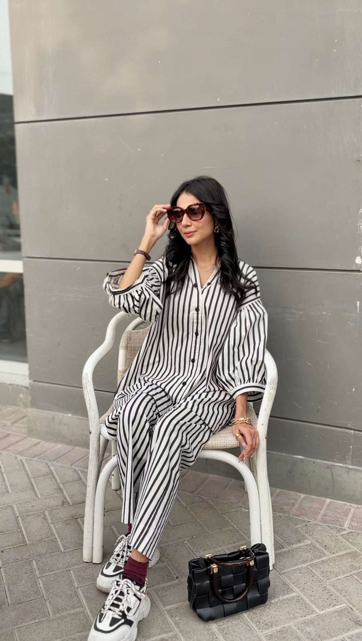 Women's Striped Cotton Co-Ord Set – 2 Piece Suit