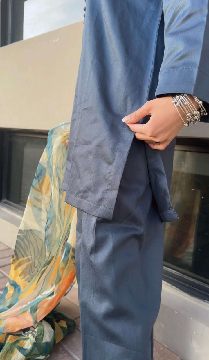 2 Piece Cotton Satin Co- Ord Set with Farshi Shalwar