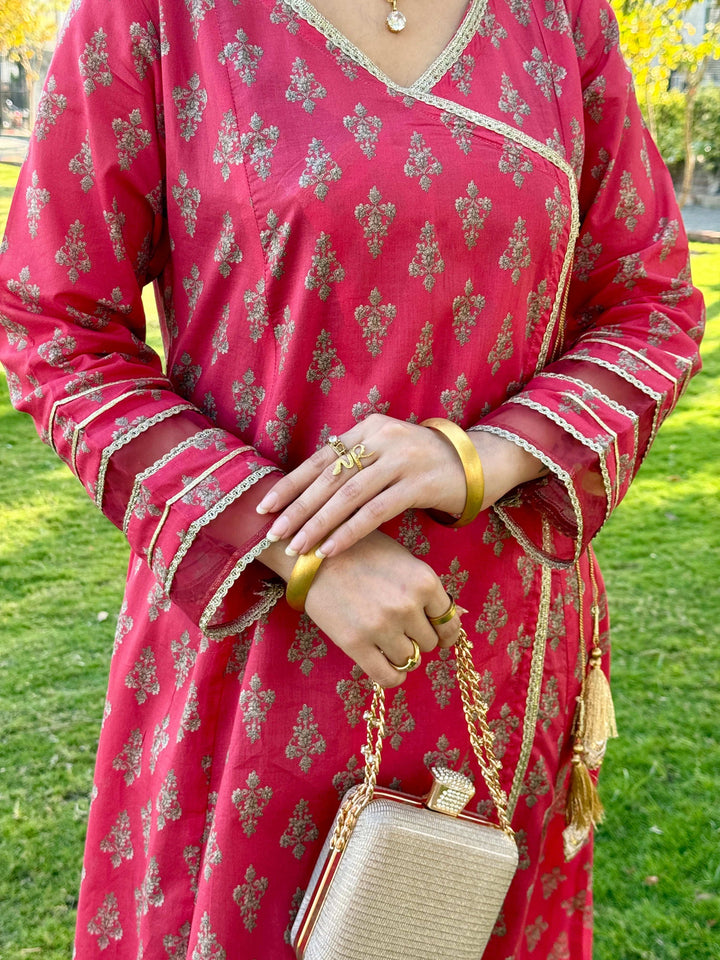 2 Piece Cotton Printed  Angrakha Suit