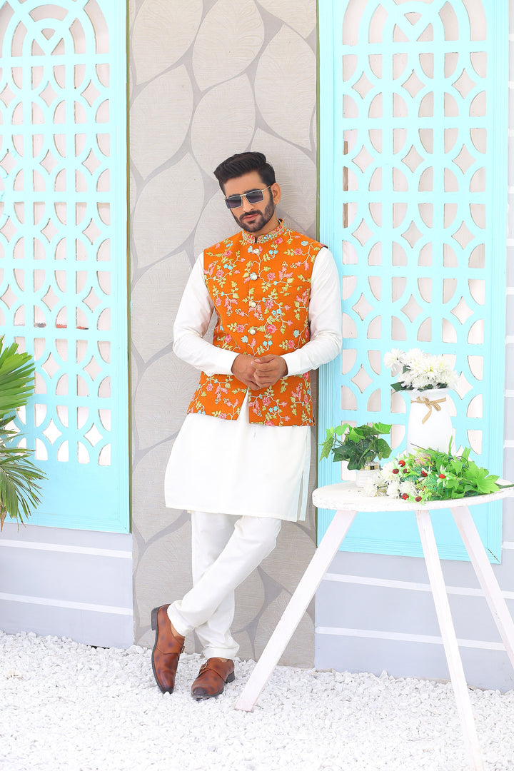 ER WC 1064 Yellow Embroidery Waistcoat For Men Edge Republic