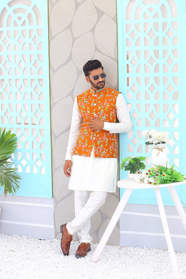 ER WC 1064 Yellow Embroidery Waistcoat For Men Edge Republic