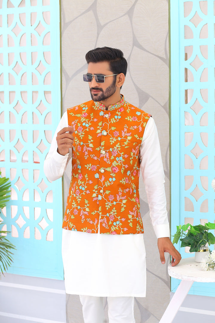 ER WC 1064 Yellow Embroidery Waistcoat For Men Edge Republic