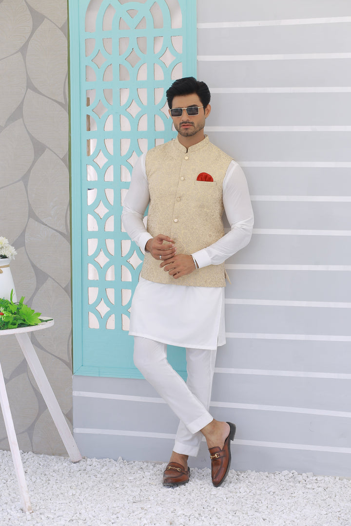 ER WC 2002 Beige Embroidered Waistcoat Edge Republic
