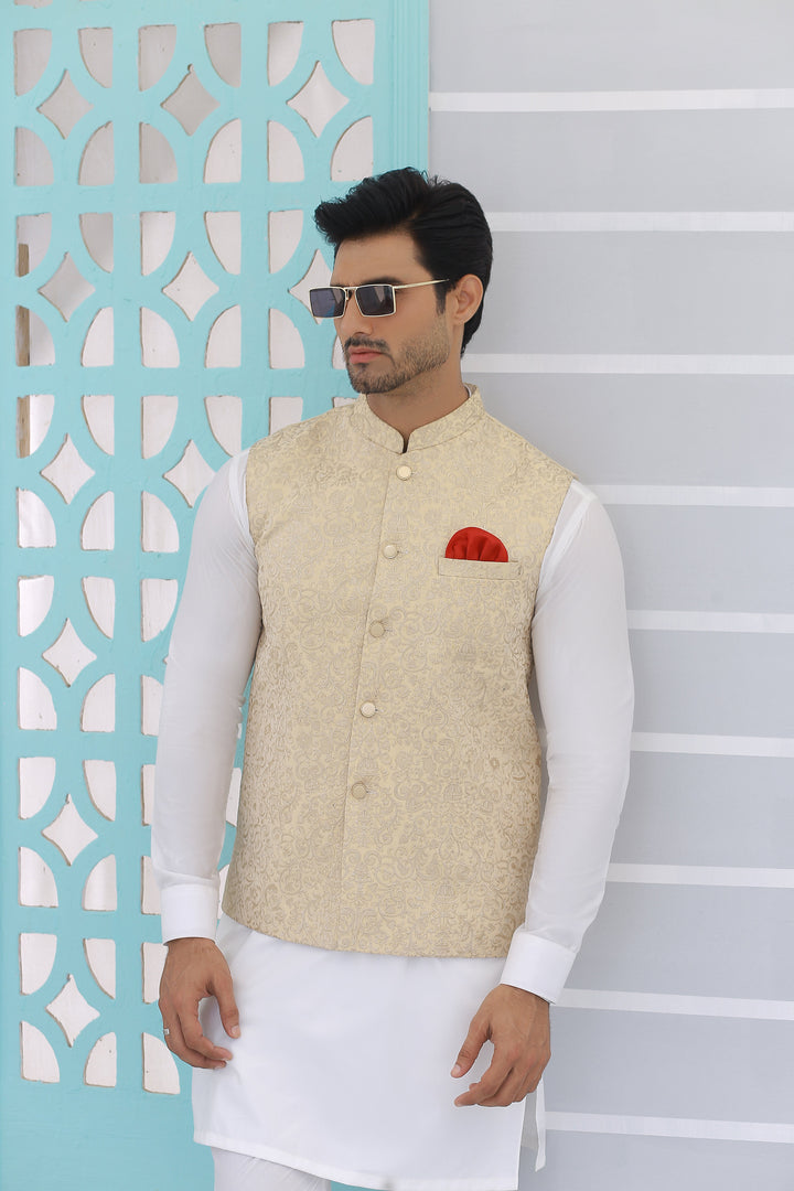 ER WC 2002 Beige Embroidered Waistcoat Edge Republic