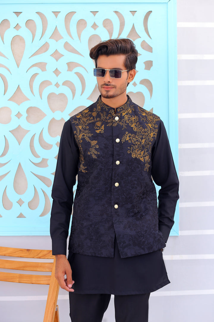 ER WC 1083 Black Copper Embroidered Waistcoat Edge Republic