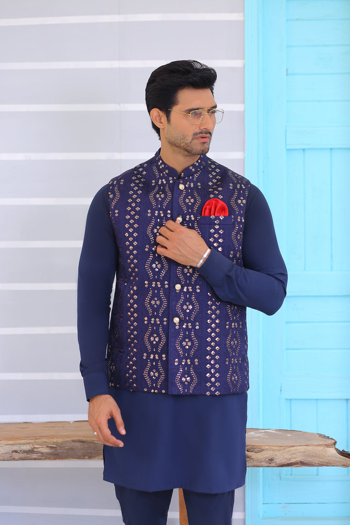 ER WC 1070 Navy Blue Waistcoat For Men Edge Republic