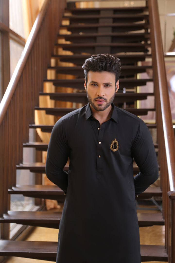ER 681 Black Monogram Kurta pajama Edge Republic