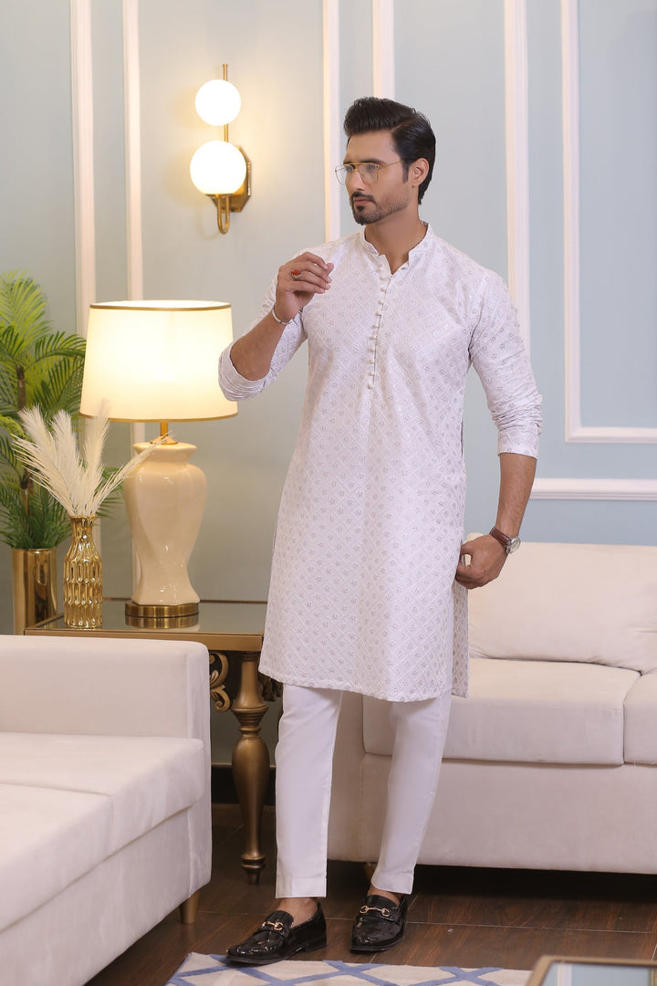 CK 708 White Chikankari Kurta Pajama Edge Republic